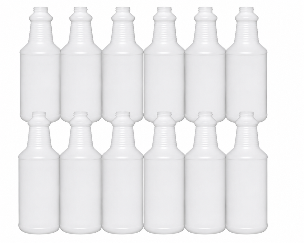 32 oz Bottle, 28-400 Natural HDPE Carafe Style Round Plastic Bottle with cap