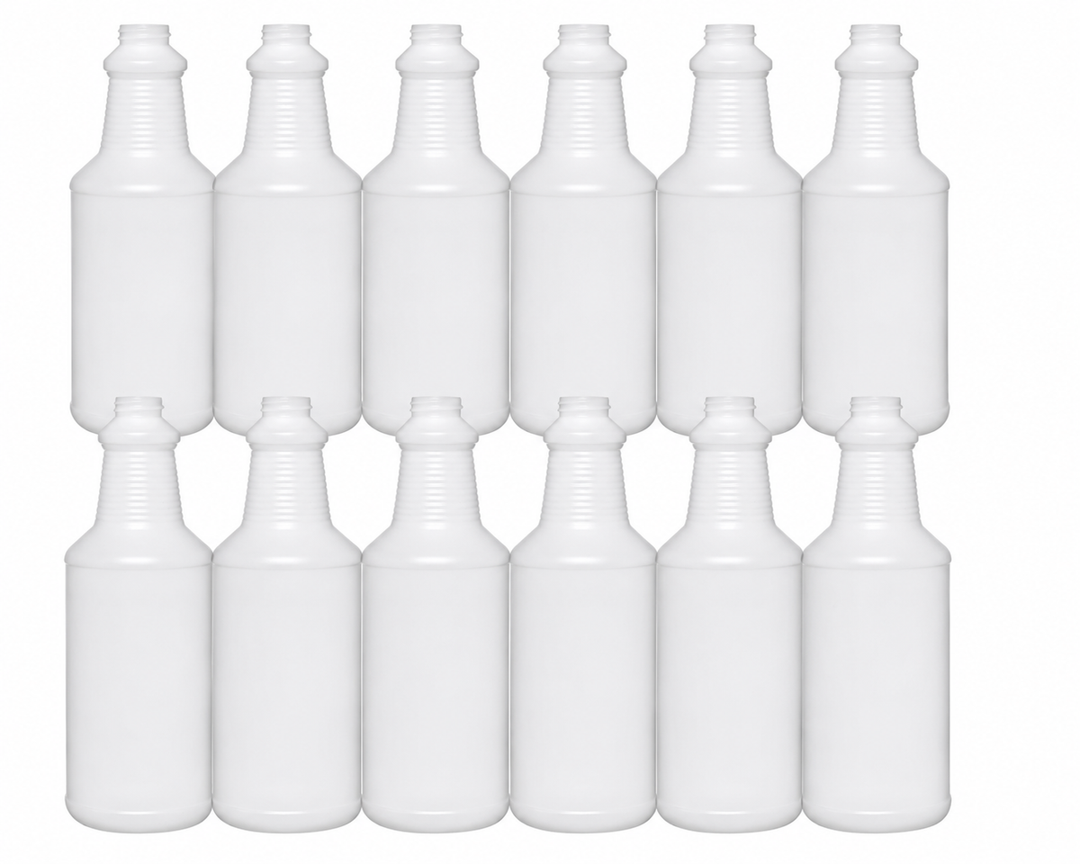 32 oz Bottle, 28-400 Natural HDPE Carafe Style Round Plastic Bottle with cap