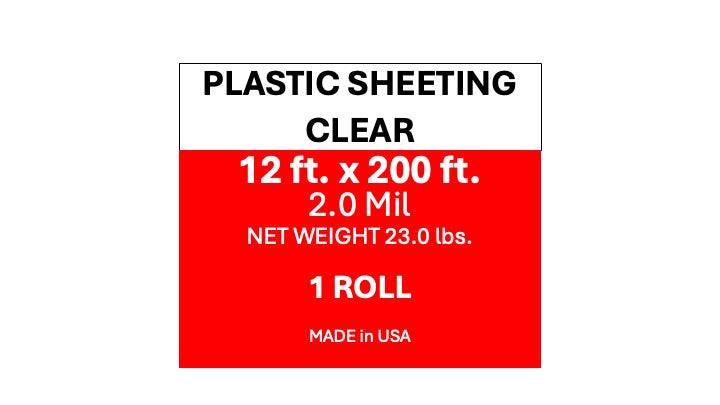 Plastic Sheeting 12' x 200' 2.0 Mil Clear