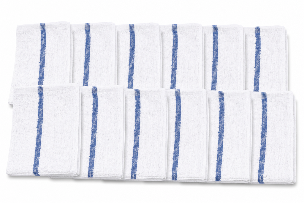 Bar Mop Towels, 17 x 20, White with Stripe, 100% Cotton
