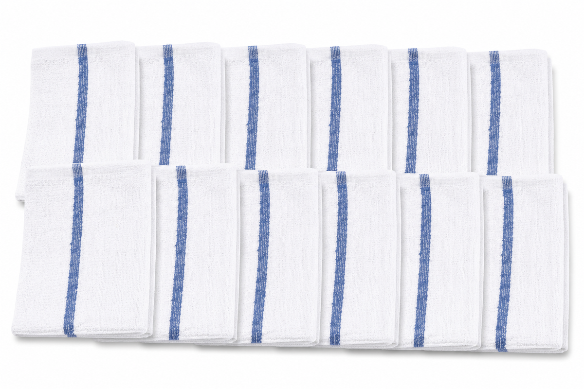Bar Mop Towels, 17 x 20, White with Stripe, 100% Cotton