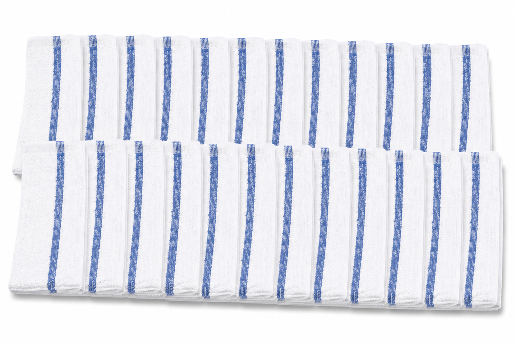 Bar Mop Towels, 17 x 20, White with Stripe, 100% Cotton