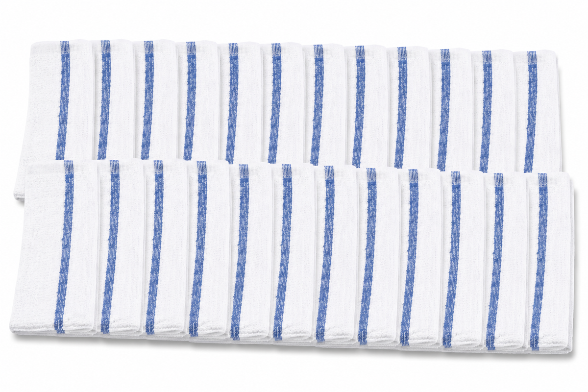 Bar Mop Towels, 17 x 20, White with Stripe, 100% Cotton